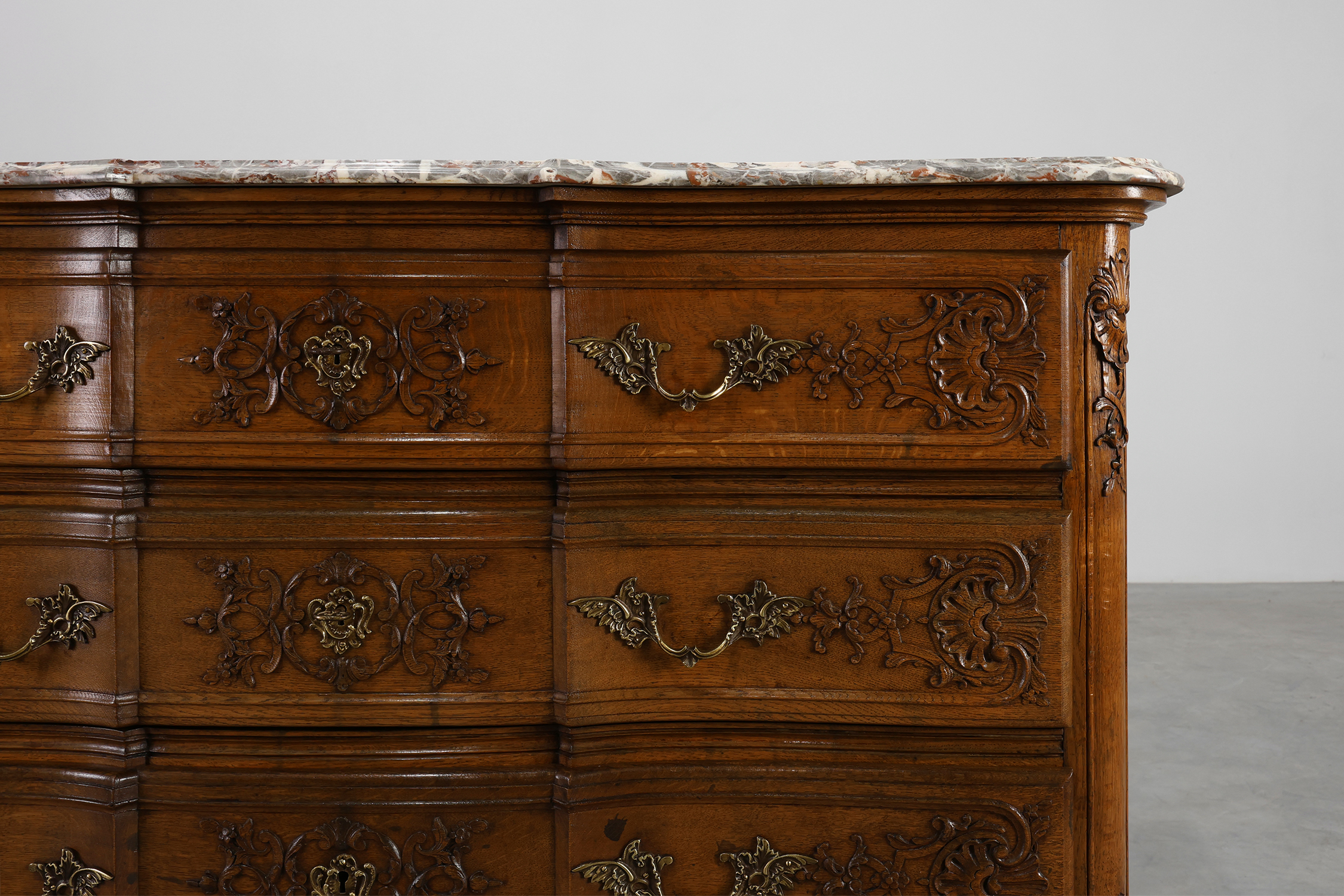 18th Century Louis XV Oak and Marble Chest of Drawers, Francethumbnail